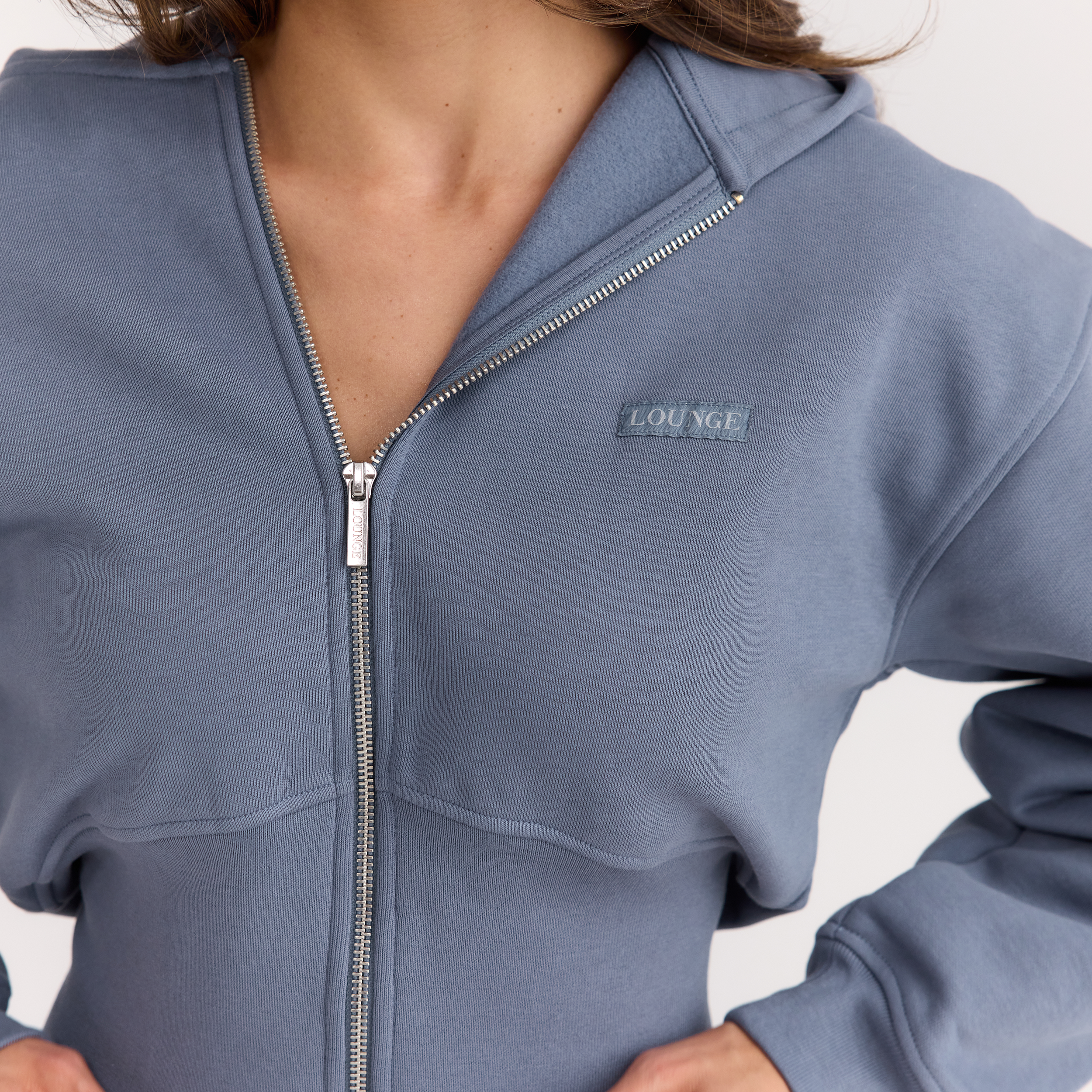 Zip-Up Hoodie med tætsiddende talje | Zip-Up Hoodie med tætsiddende talje - Skiferblå
