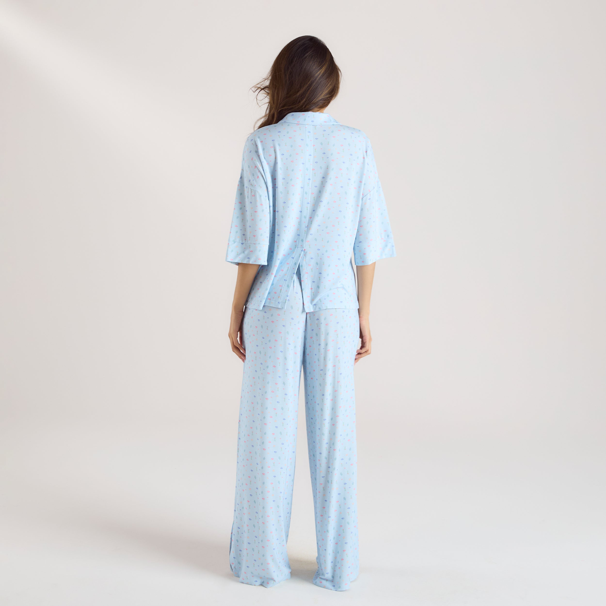 Modal Pyjamaskjorte med Korte Ærmer | Modal Pyjamaskjorte med Korte Ærmer - Blomstret Blå