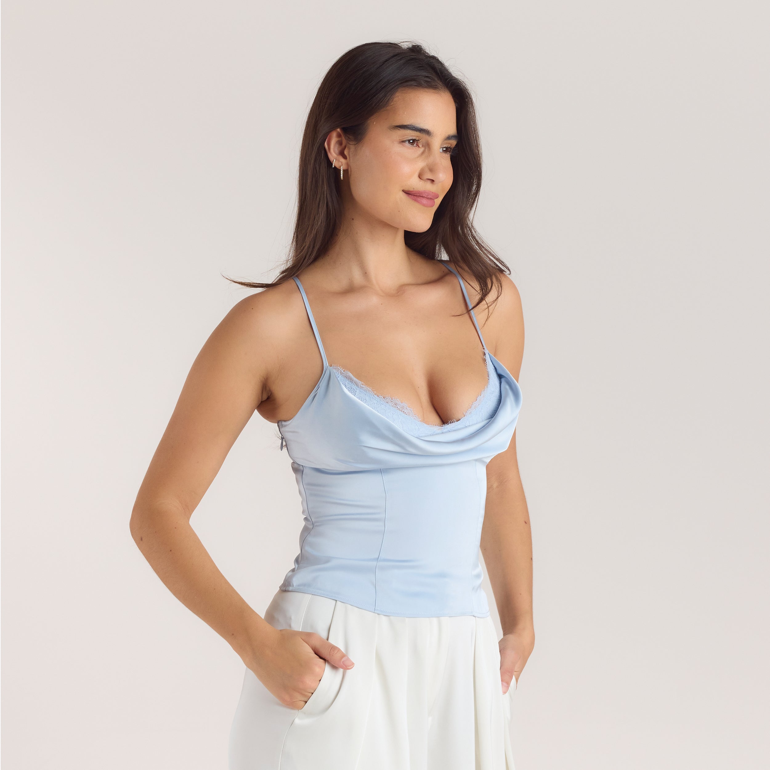 Satin-camisole med cowl neck | Satin-camisole med cowl neck - Blå