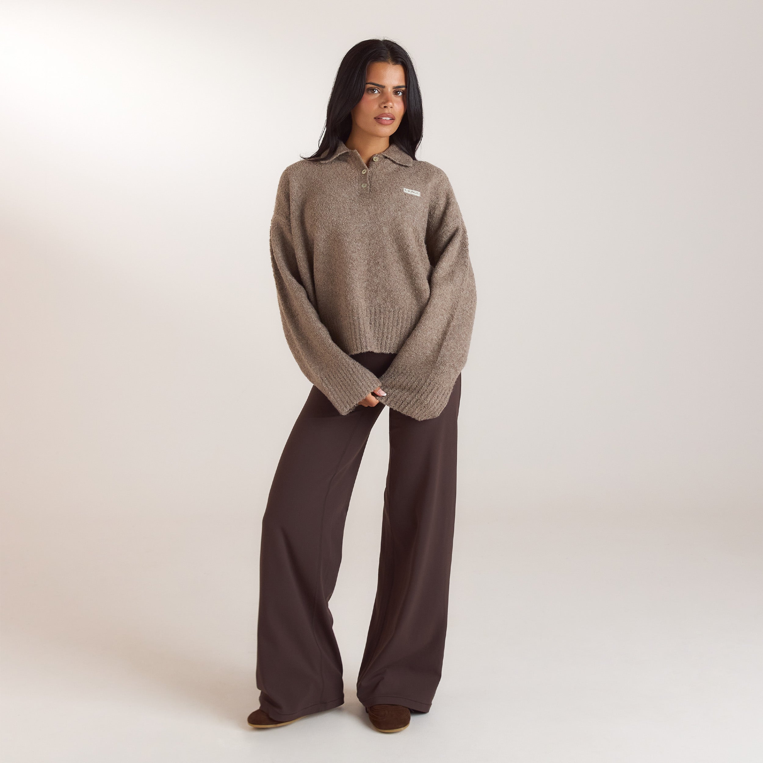 Polobluse i bouclé | Polobluse i bouclé - Gråbrun