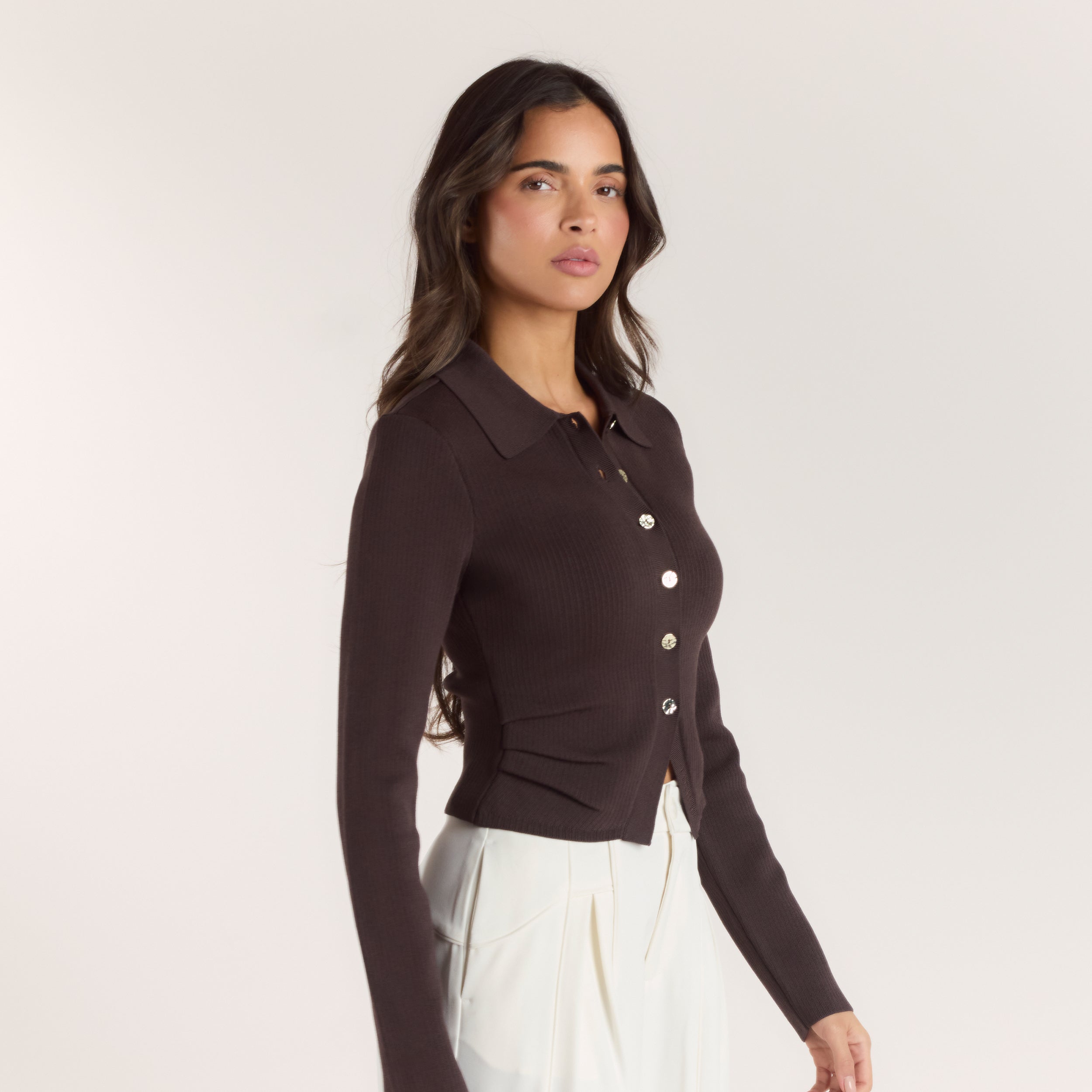 Ribstrikket Cardigan | Ribstrikket Cardigan - Chokolade