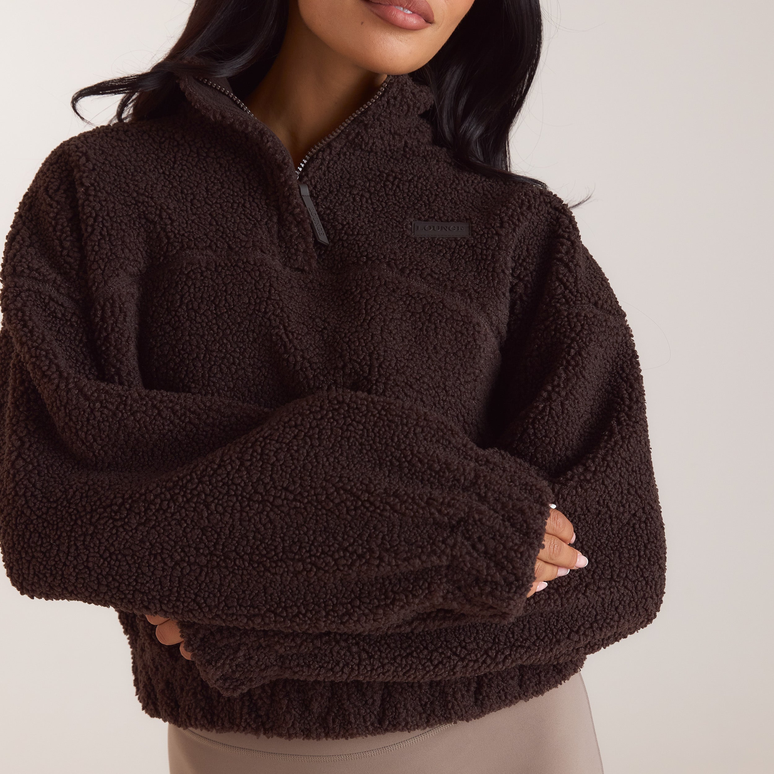 Borg fleece med høj hals | Borg fleece med høj hals - Mørk Chokolade