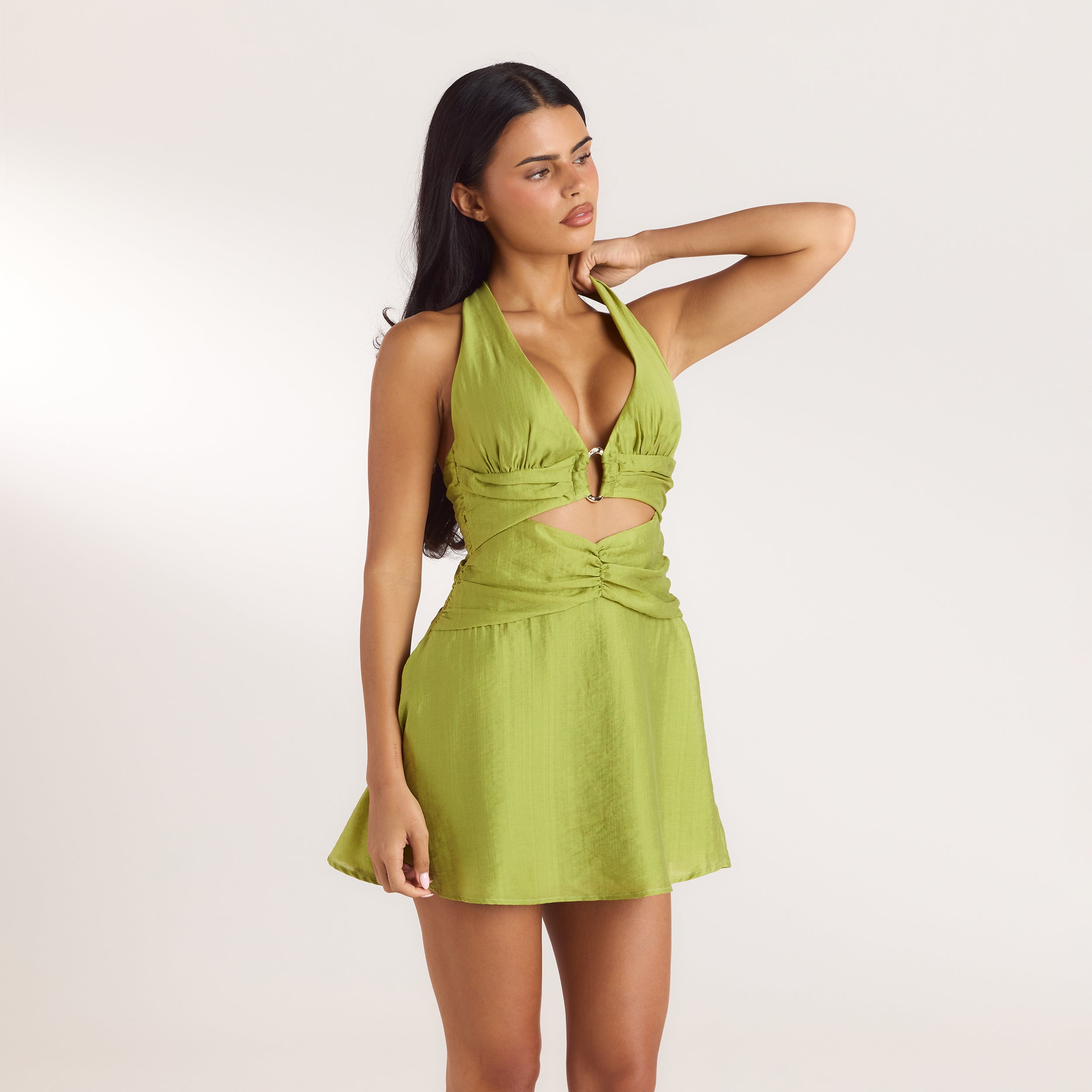 Minikjole i Tencel med rynk | Minikjole i Tencel med rynk - Lime Grøn