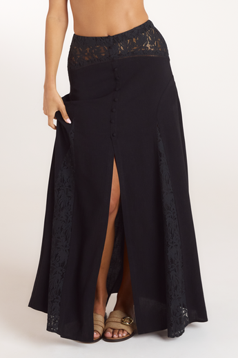 Maxinederdel med blonder - Sort