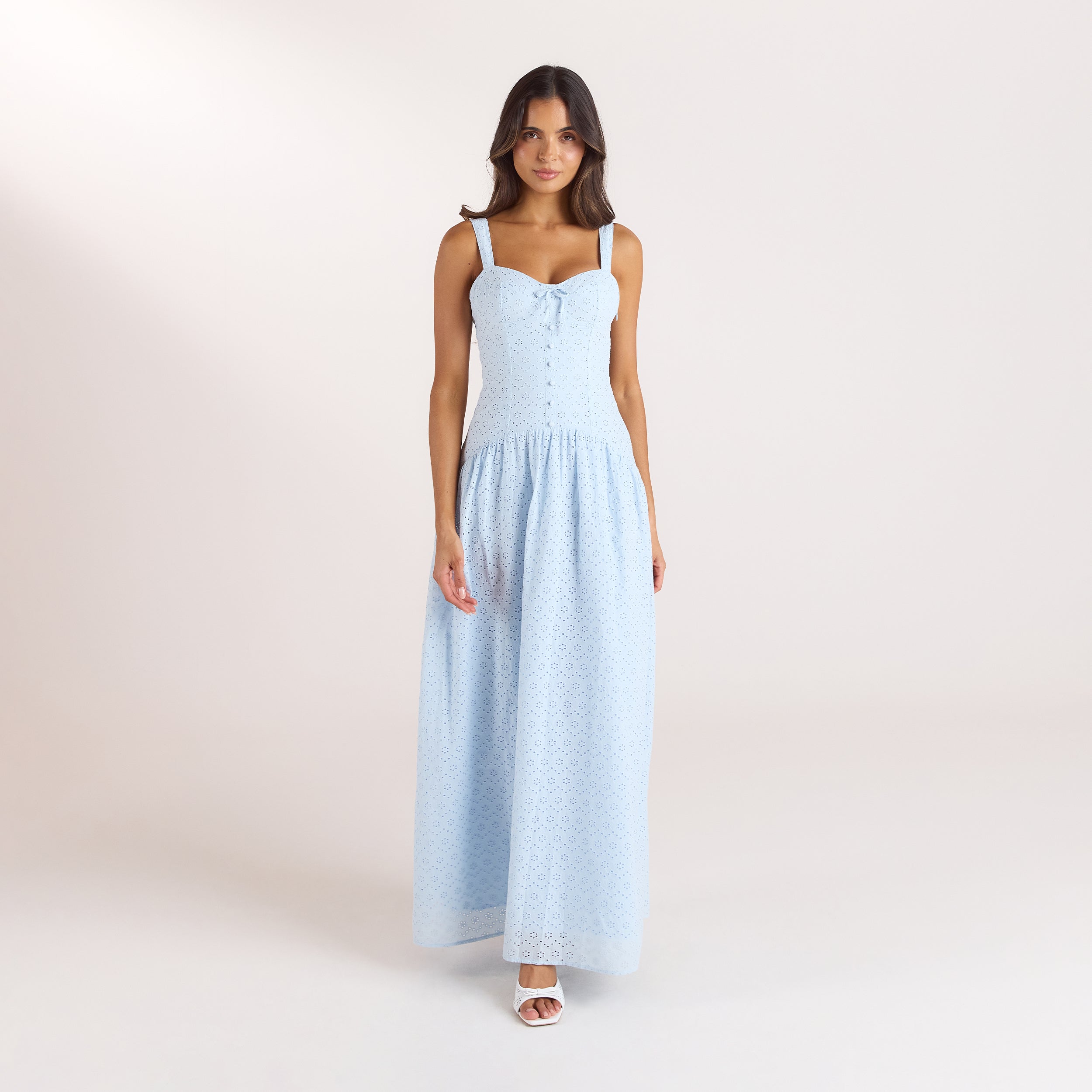 Broderie Maxi-kjole | Broderie Maxi-kjole - Blå