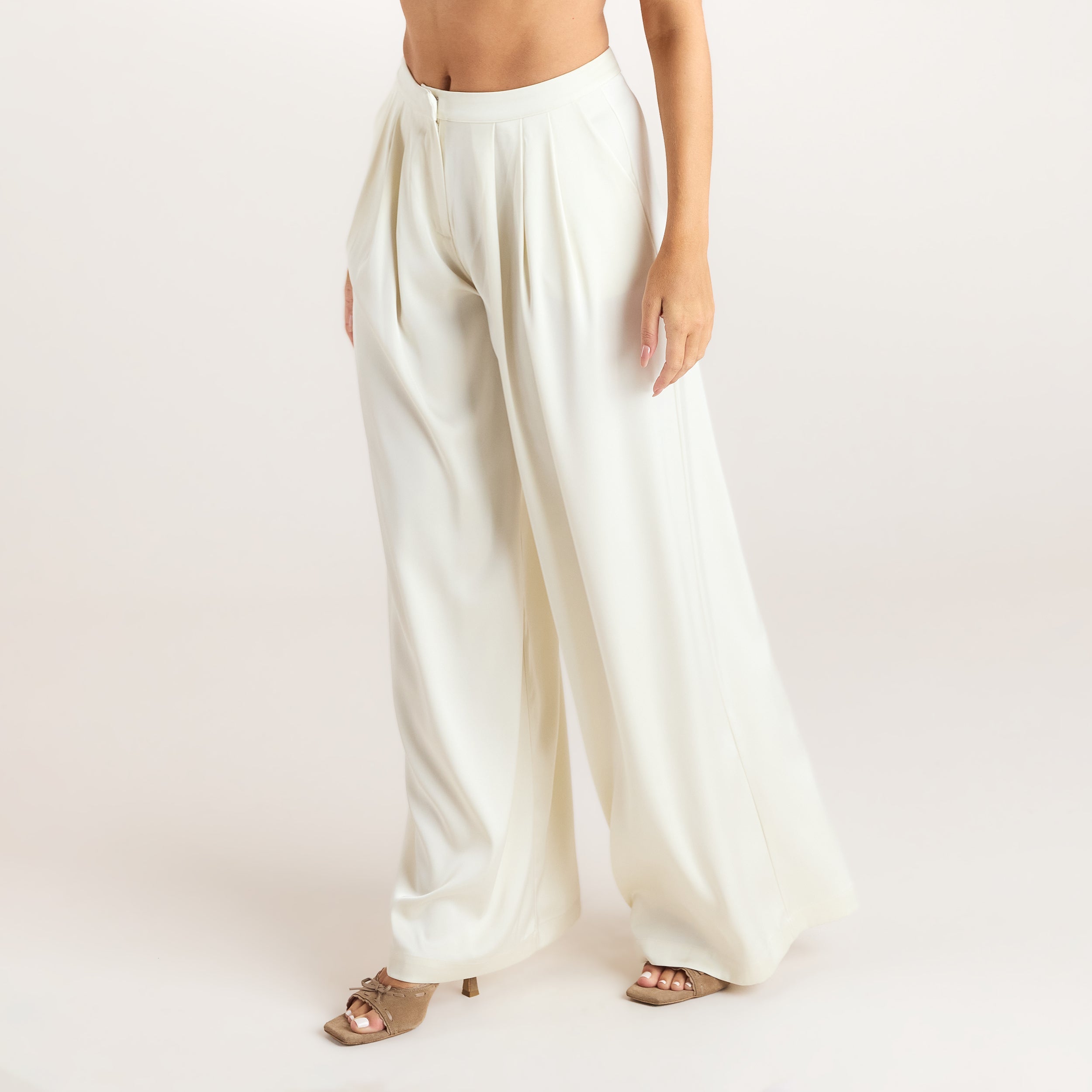 Satin Pleated Bukser | Satin Pleated Bukser - Creme