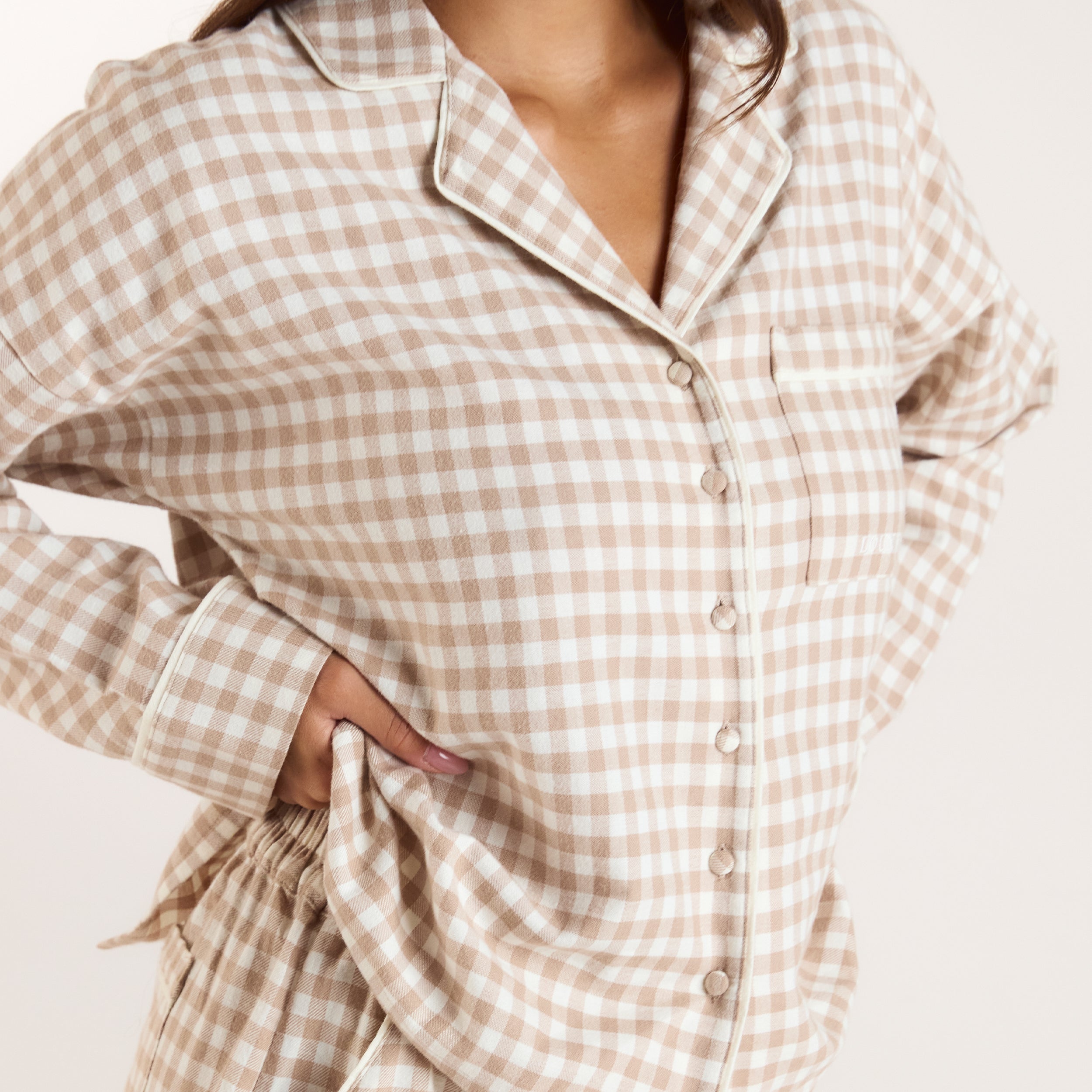 Gingham Pyjama Skjorte | Gingham Pyjama Skjorte - Beige