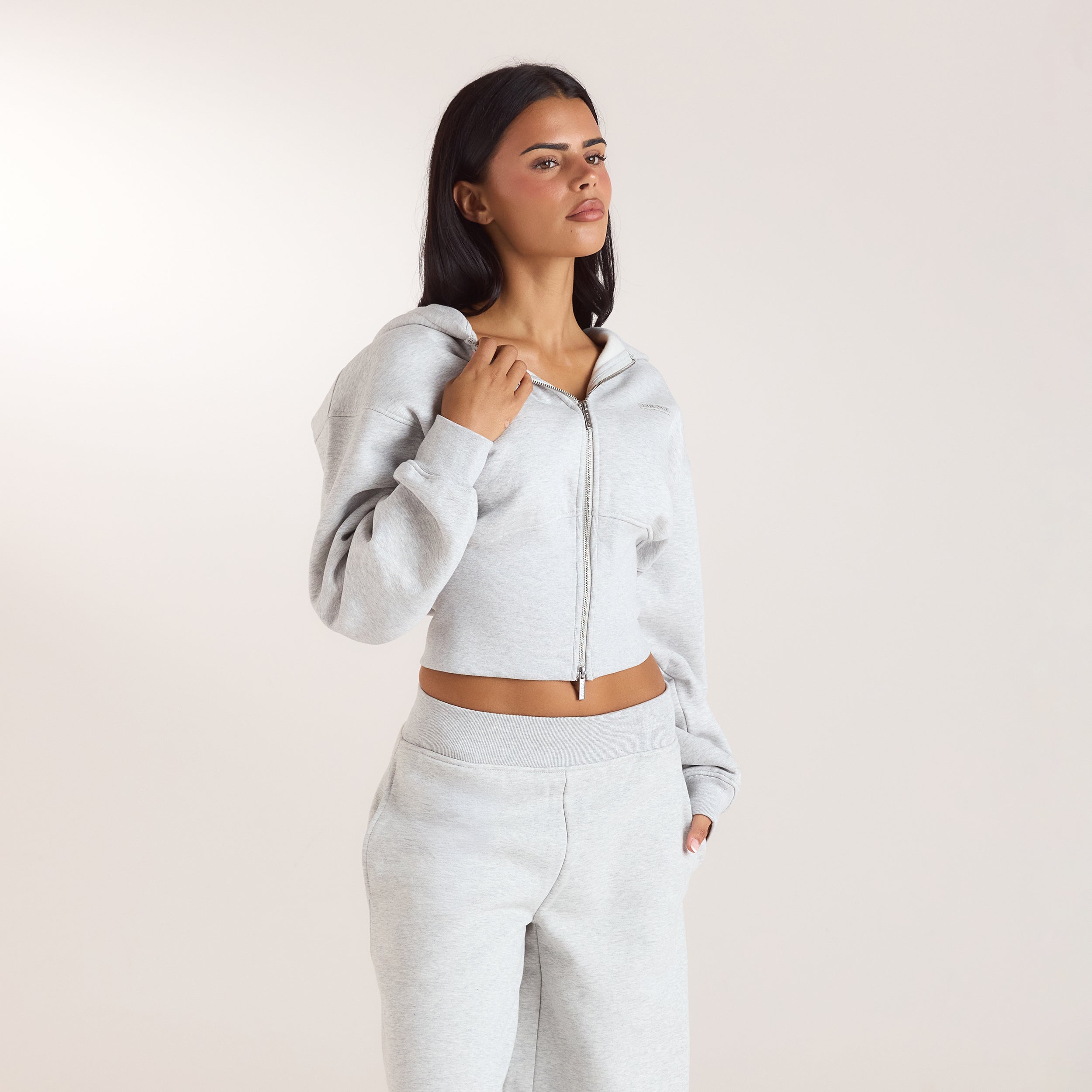 Zip-Up Hoodie med tætsiddende talje | Zip-Up Hoodie med tætsiddende talje - Grå