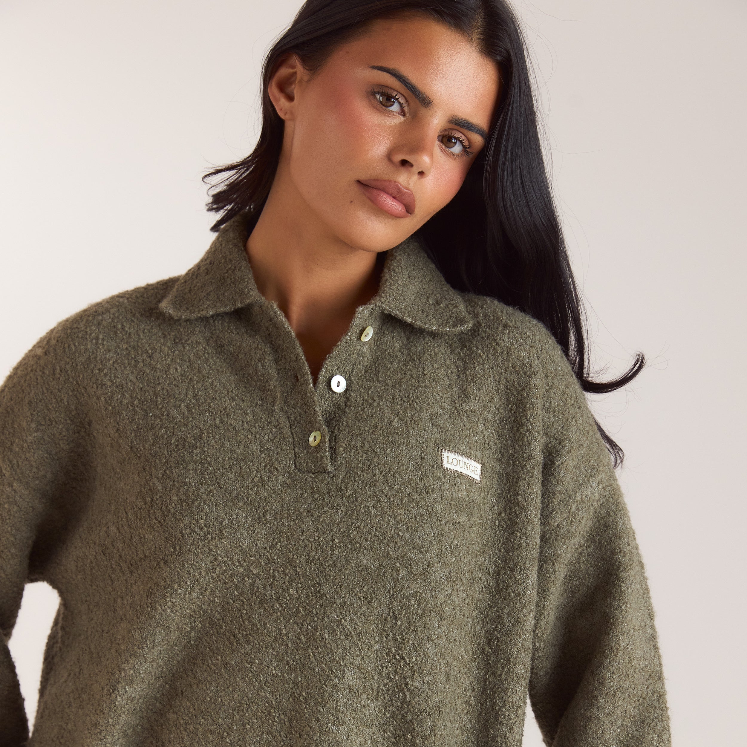 Polobluse i bouclé | Polobluse i bouclé - Kaki