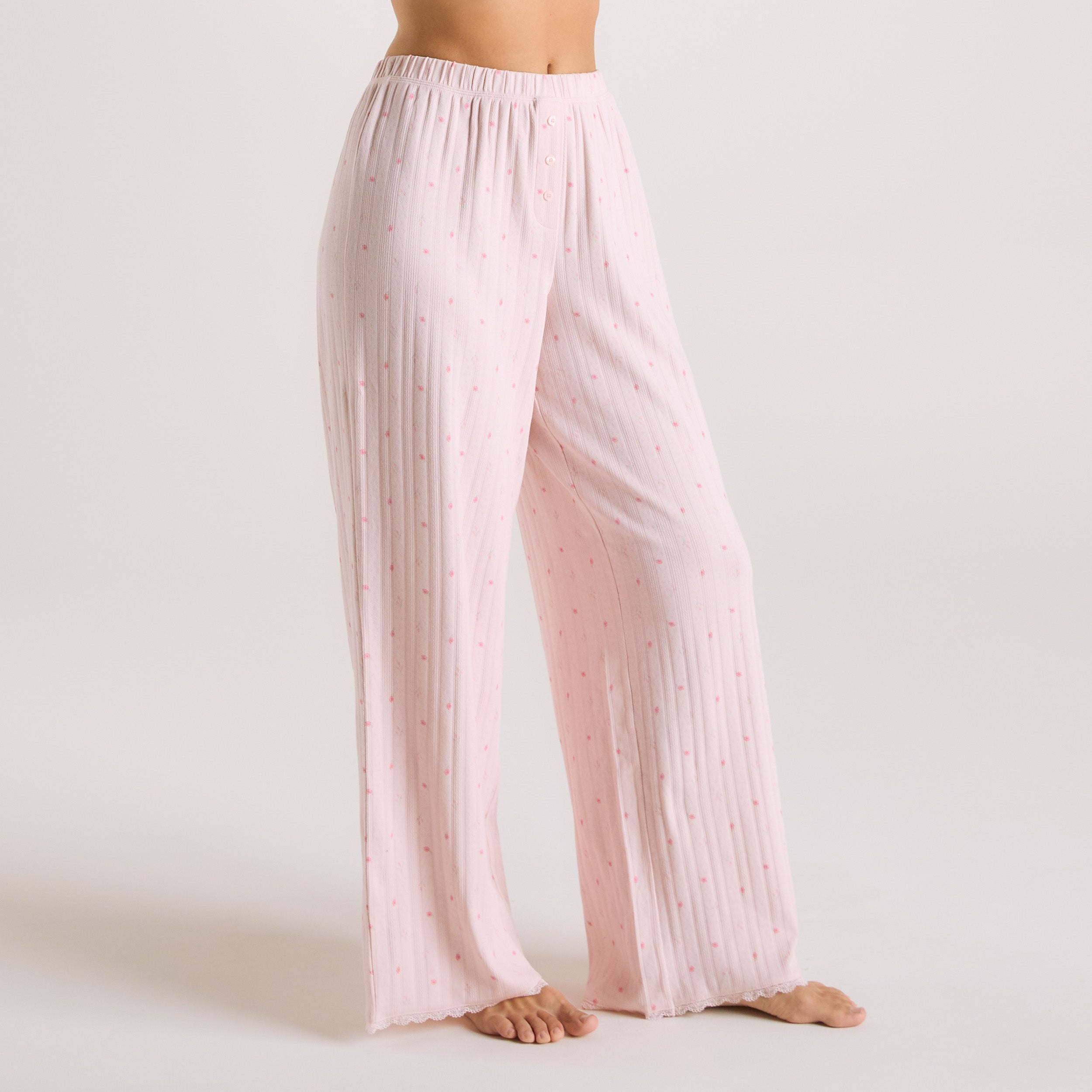 Pointelle Pyjamabukser | Pointelle Pyjamabukser - Blomstret Pink