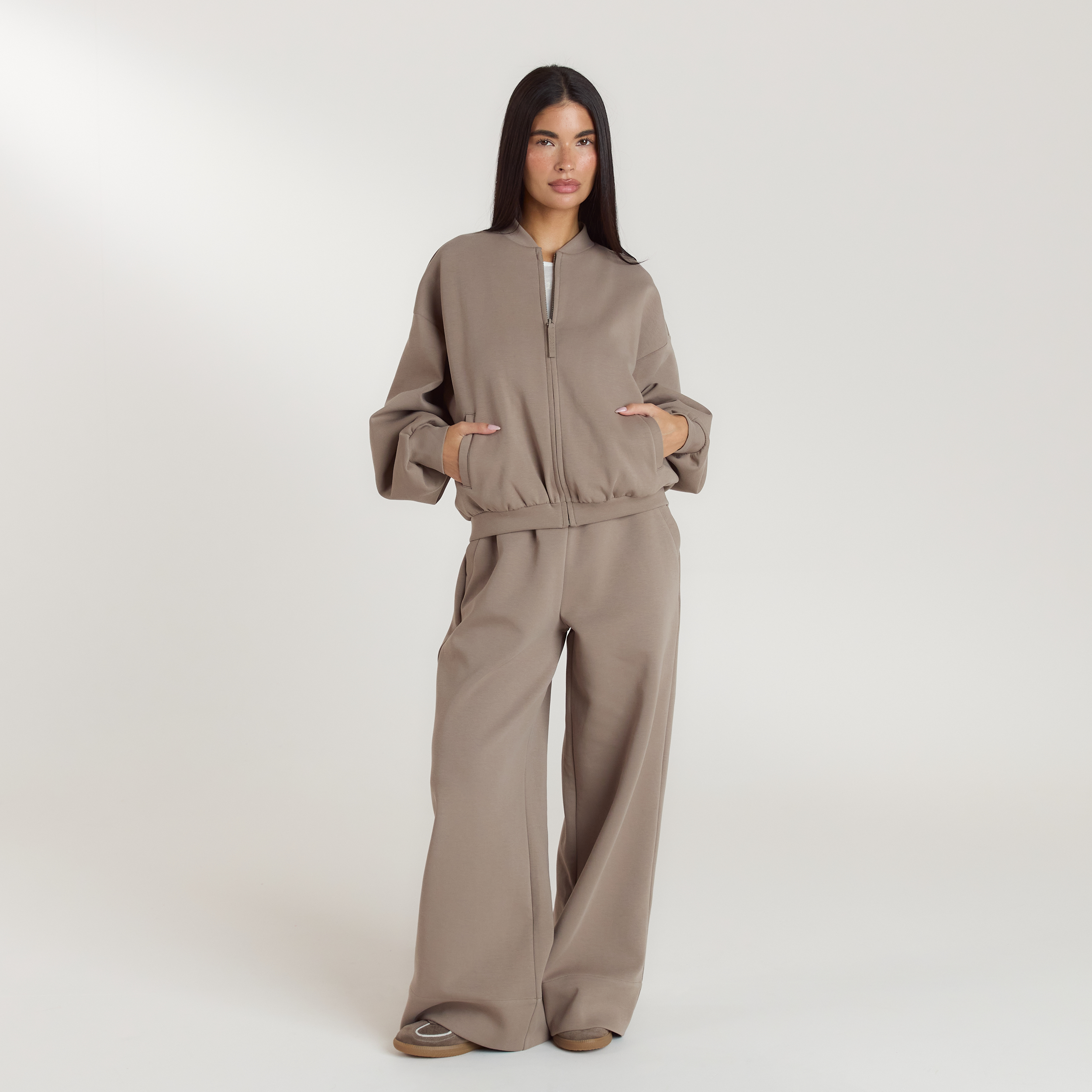 Neopren Bomberjakke | Neopren Bomberjakke - Gråbrun