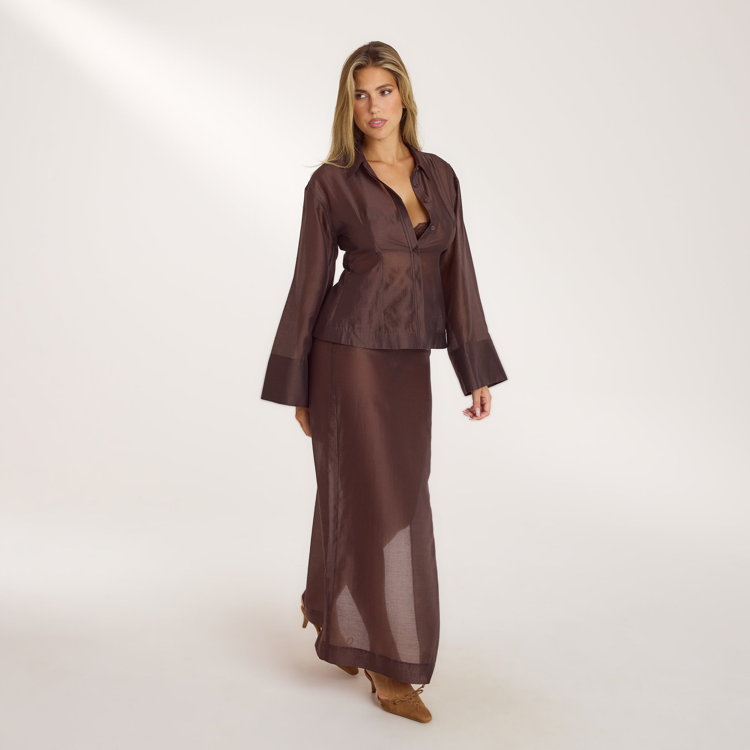 Transparent maxinederdel | Transparent maxinederdel - Chokolade
