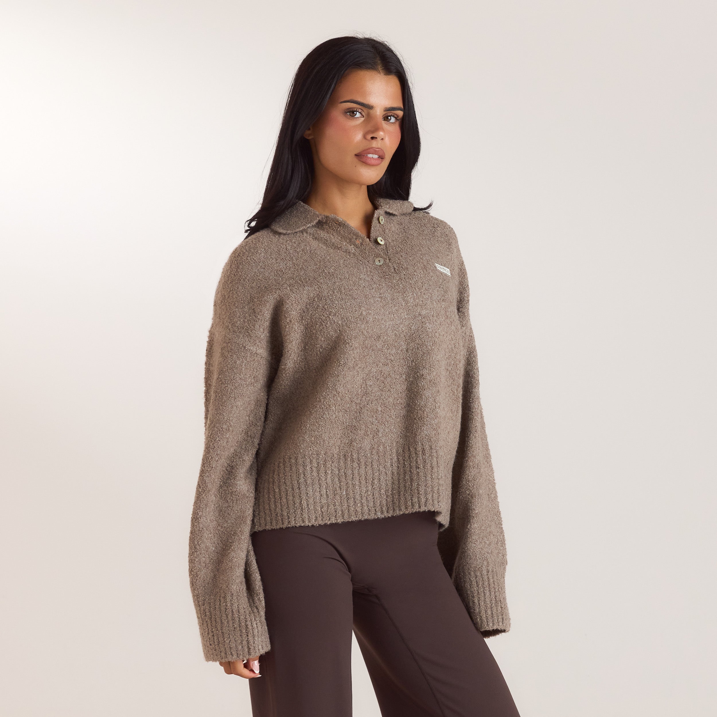 Polobluse i bouclé | Polobluse i bouclé - Gråbrun