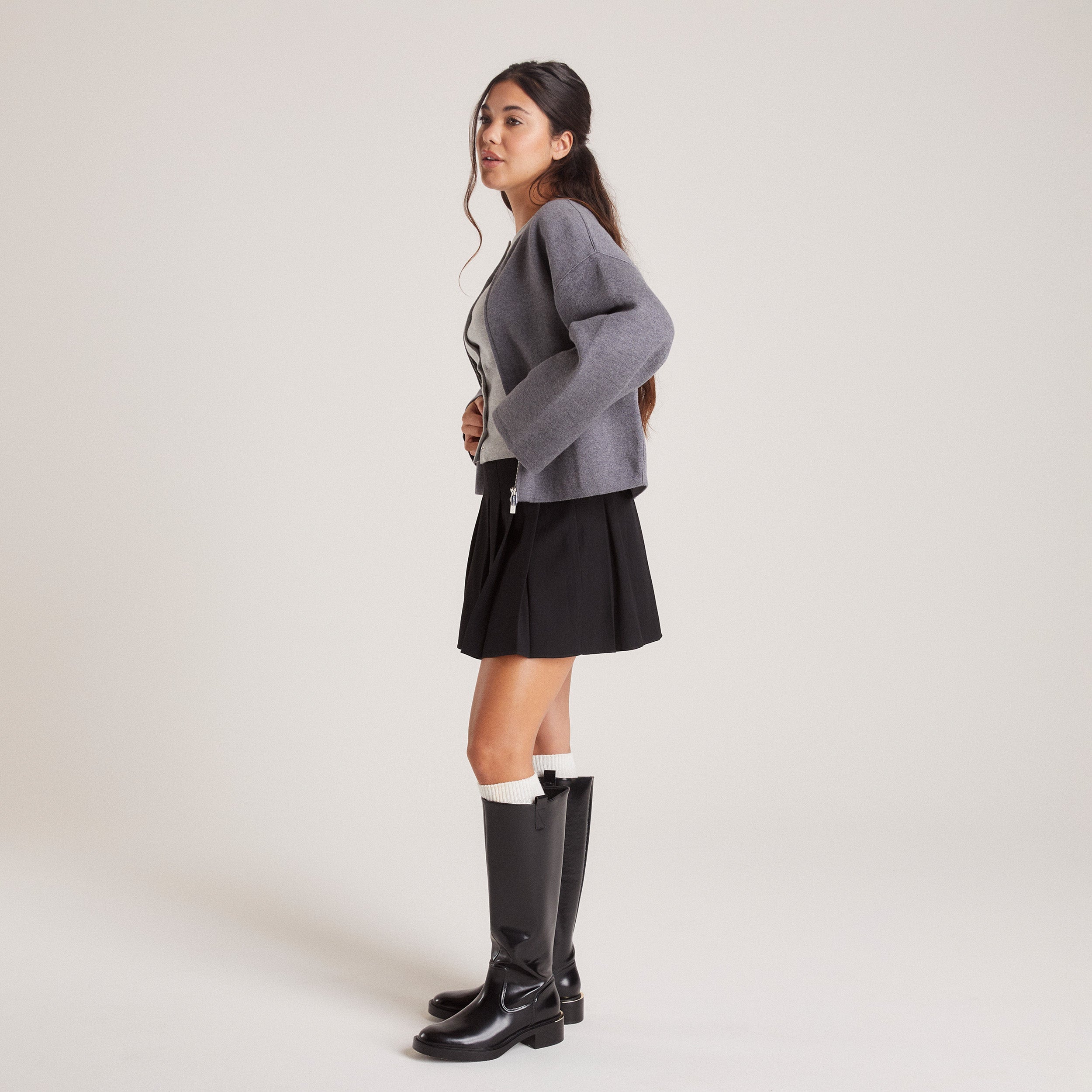 Cardigan med lynlås | Zip-Up Cardigan - Charcoal