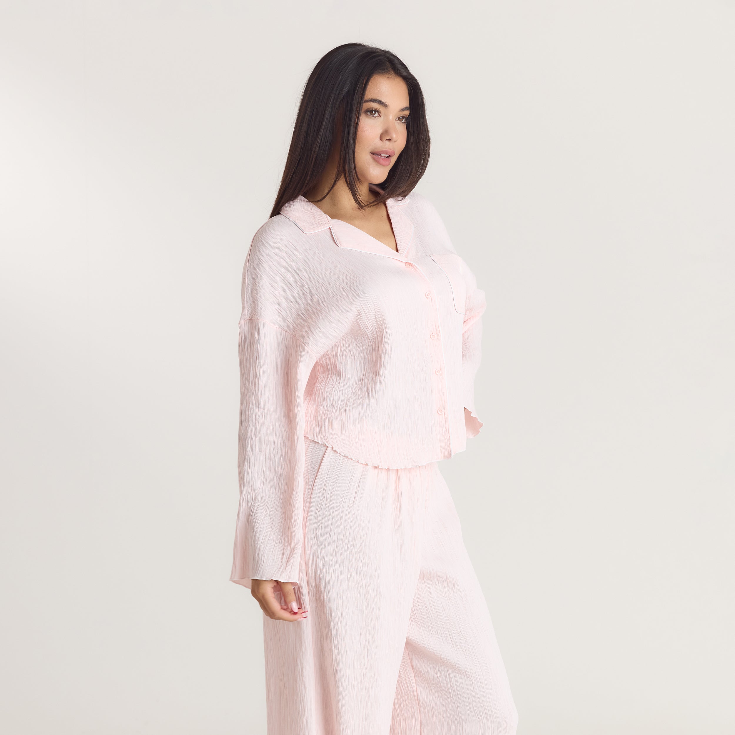 Crinkle Pyjamasskjorte | Crinkle Pyjamasskjorte - Pink