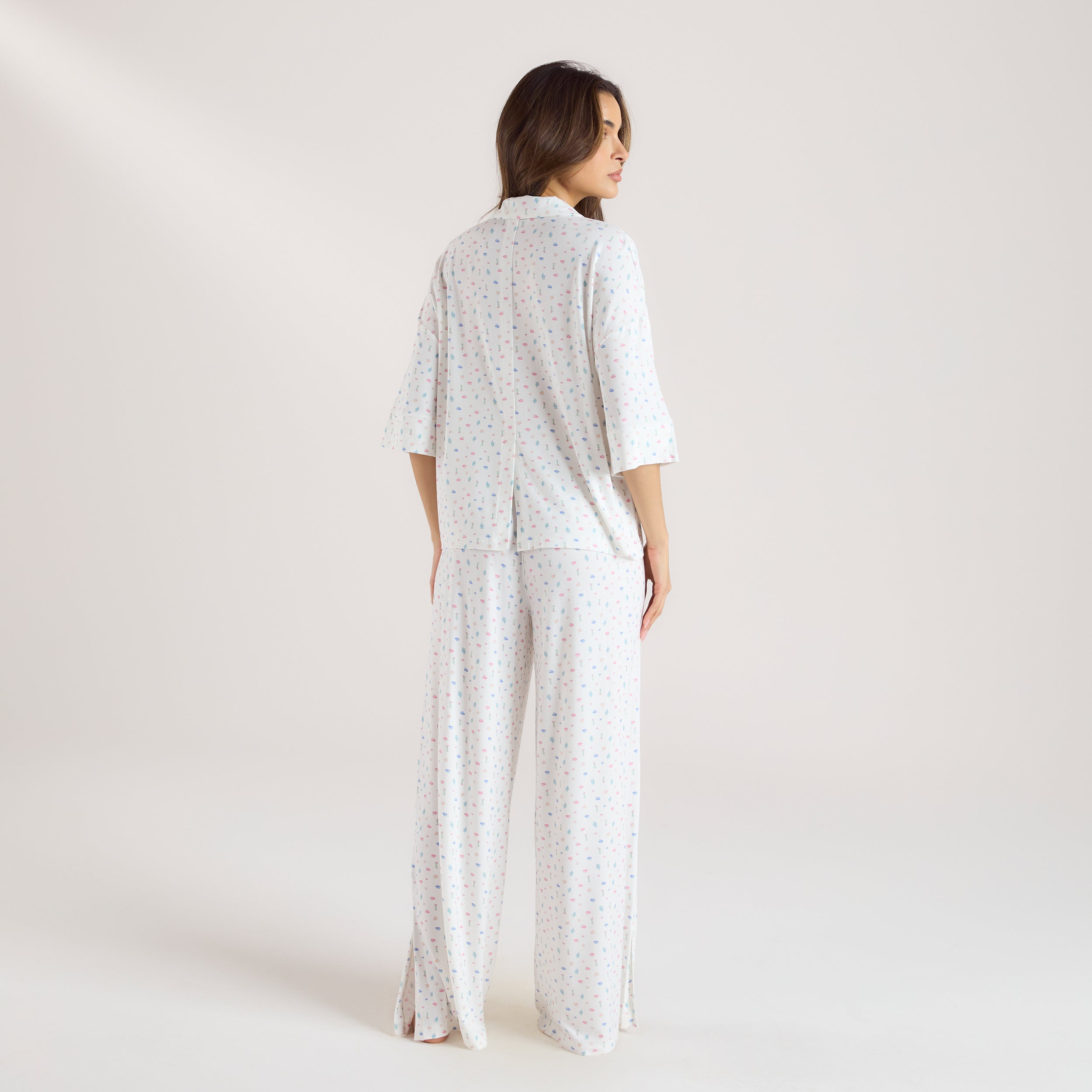 Modal Pyjamaskjorte med Korte Ærmer | Modal Pyjamaskjorte med Korte Ærmer - Blomstret Hvid