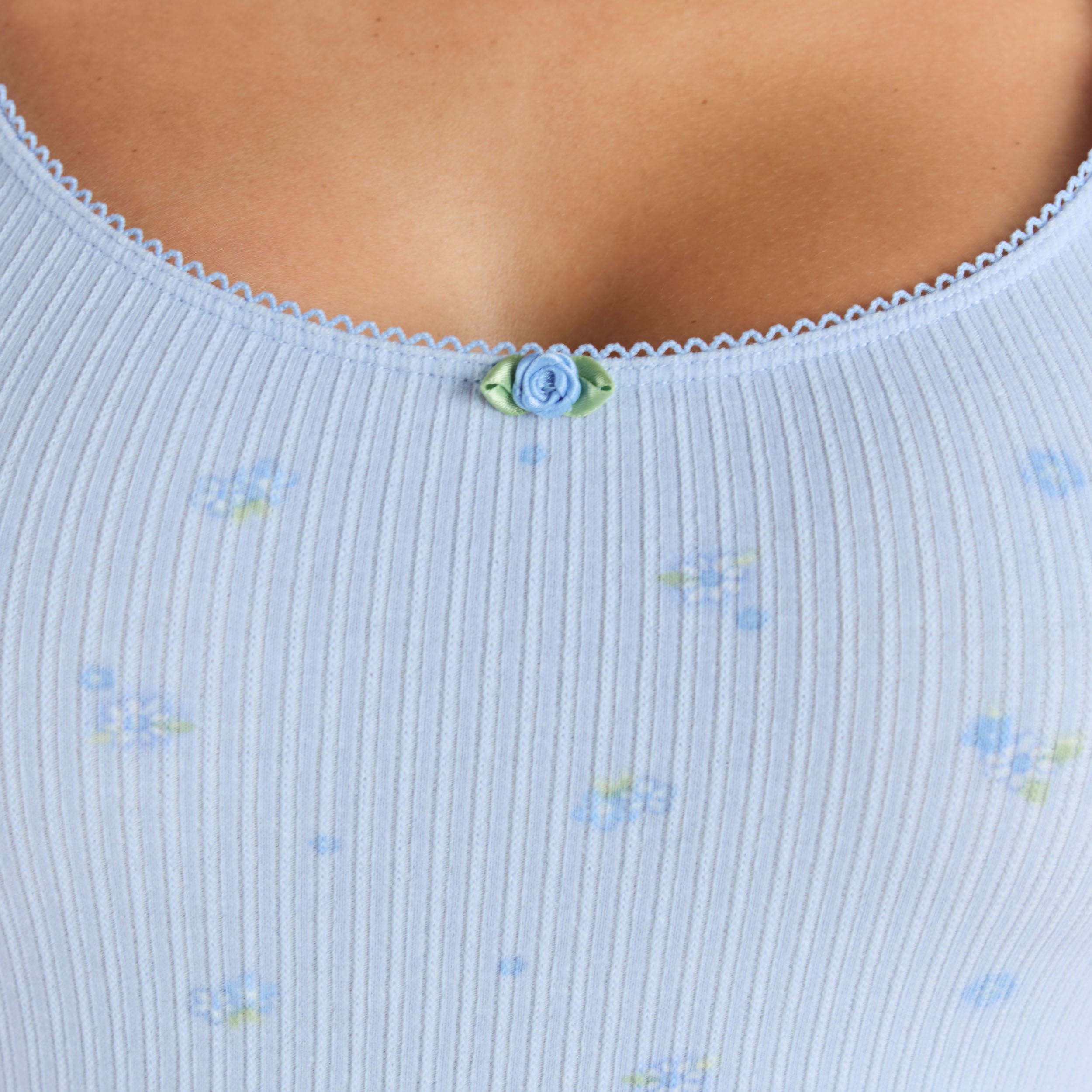 Ribbed Strappy Romper | Ribbed Strappy Romper - Blomstret Blå