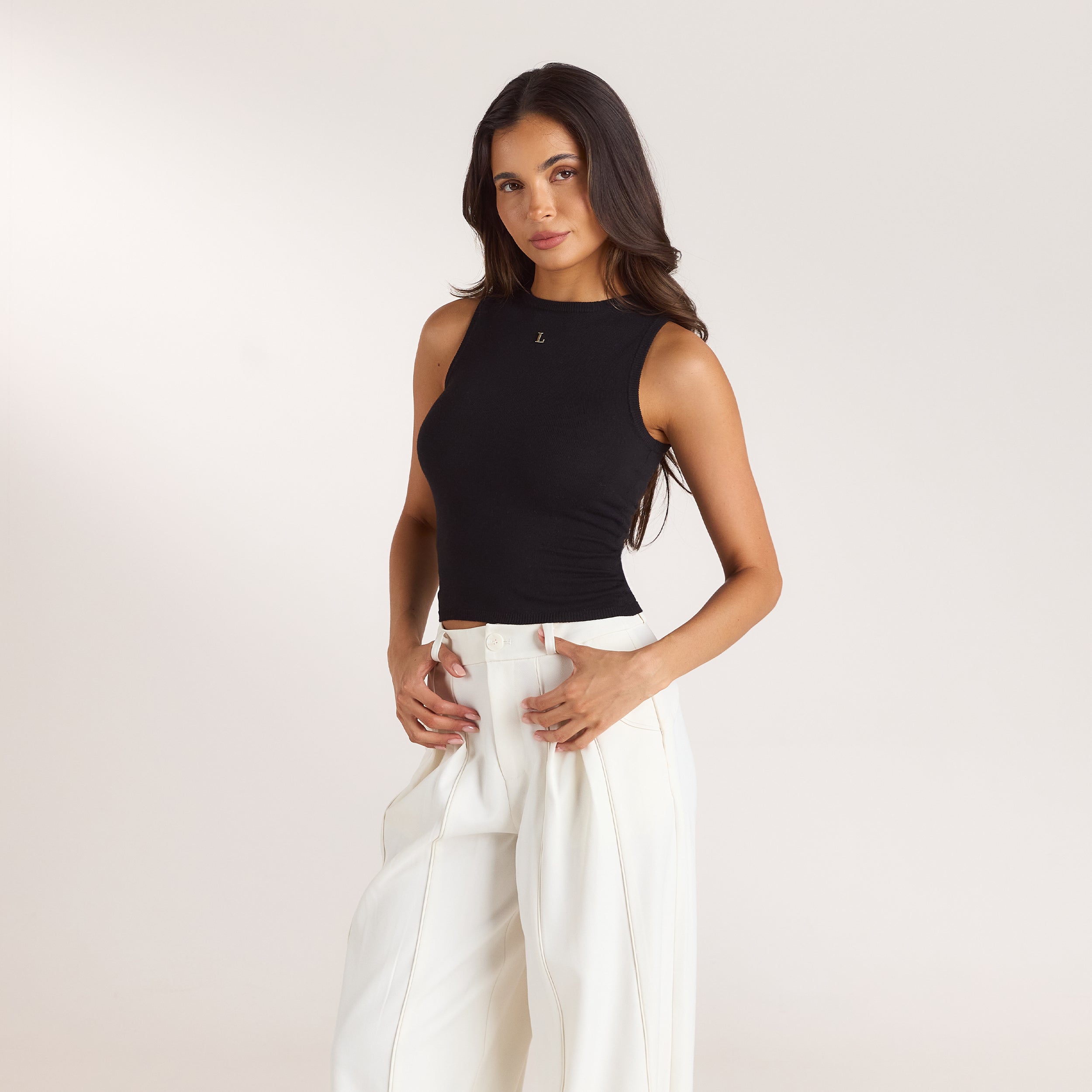 Strikket Vest Top | Strikket Vest Top - Sort
