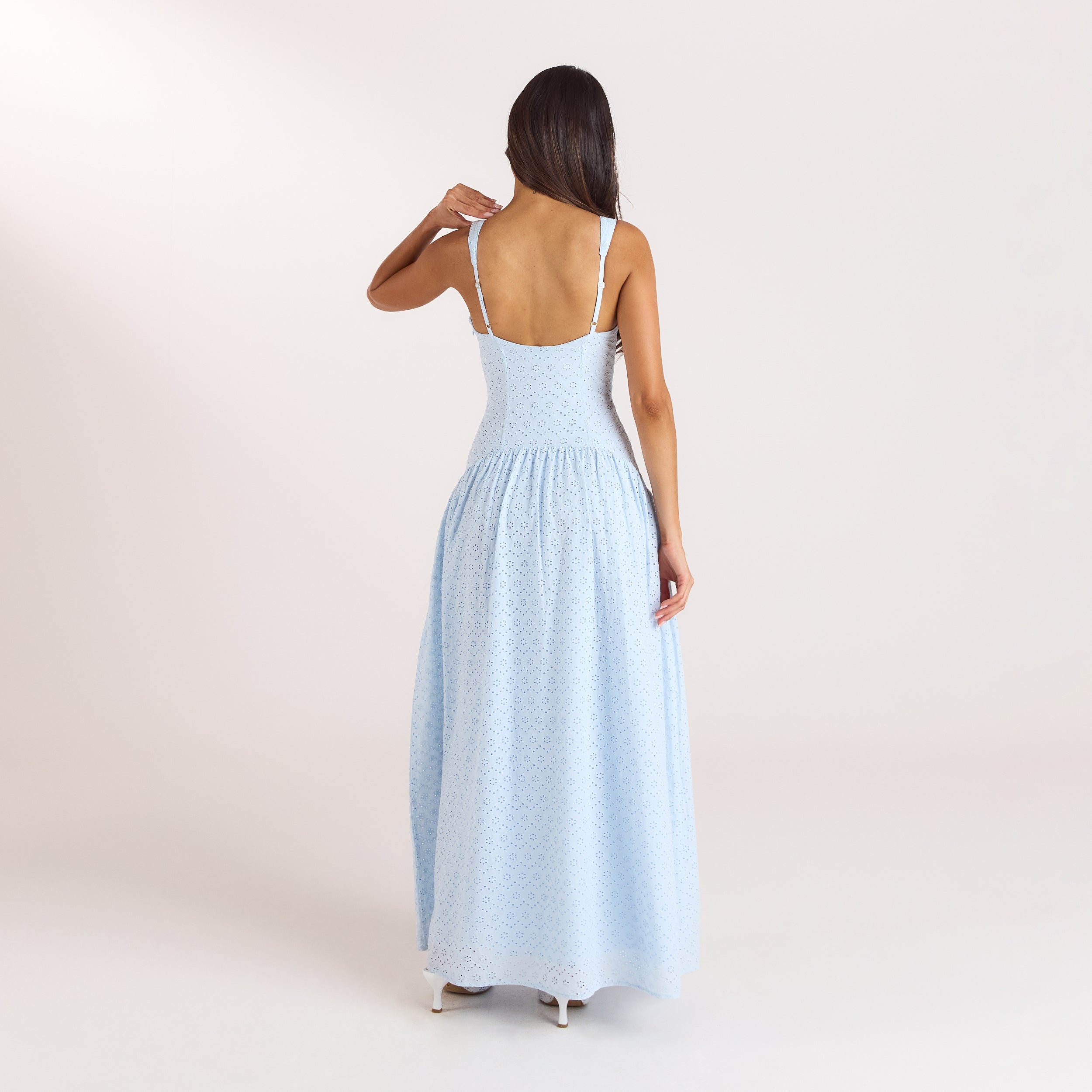 Broderie Maxi-kjole | Broderie Maxi-kjole - Blå