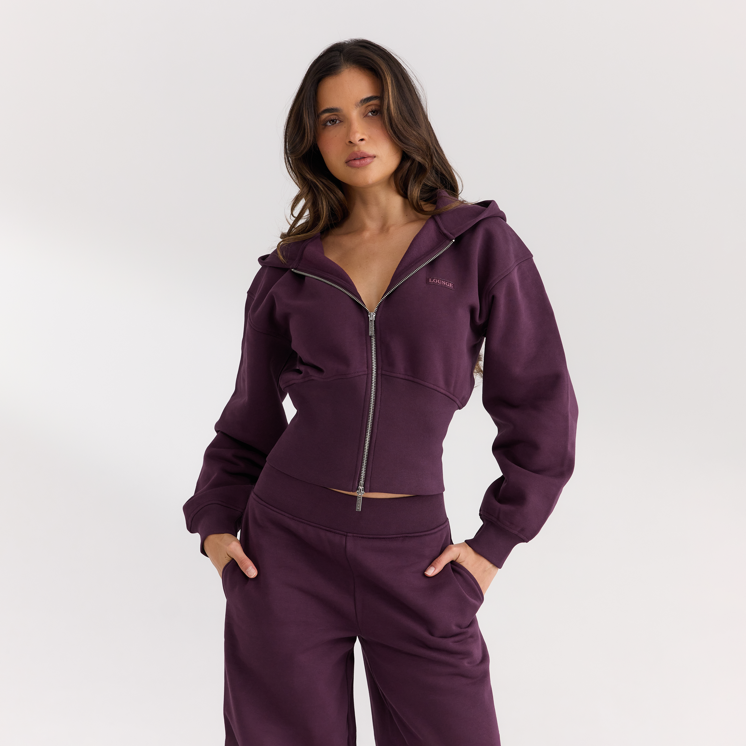 Zip-Up Hoodie med tætsiddende talje | Zip-Up Hoodie med tætsiddende talje - Kirsebærlak