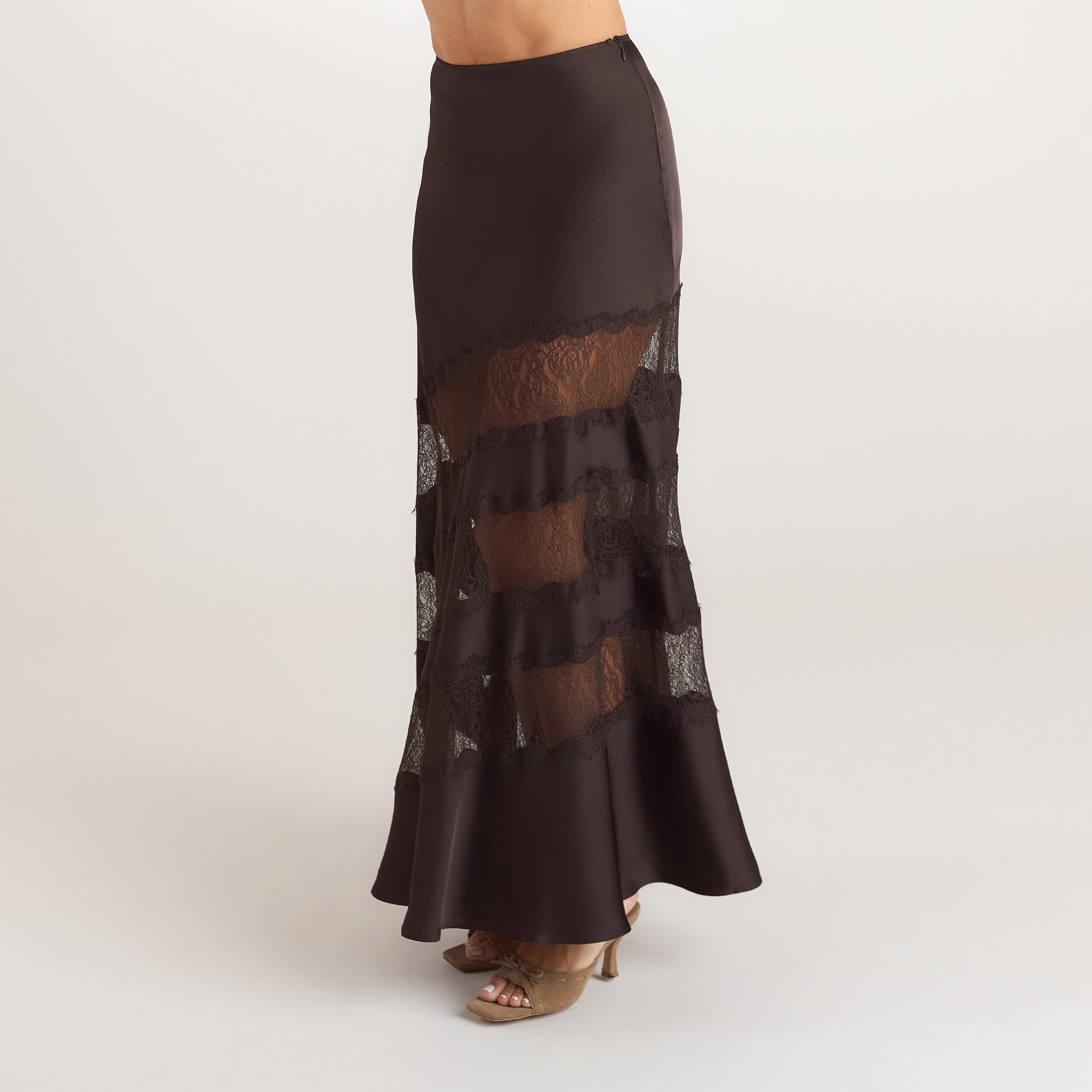 Lace Trim Maxi-nederdel | Lace Trim Maxi-nederdel - Chokolade
