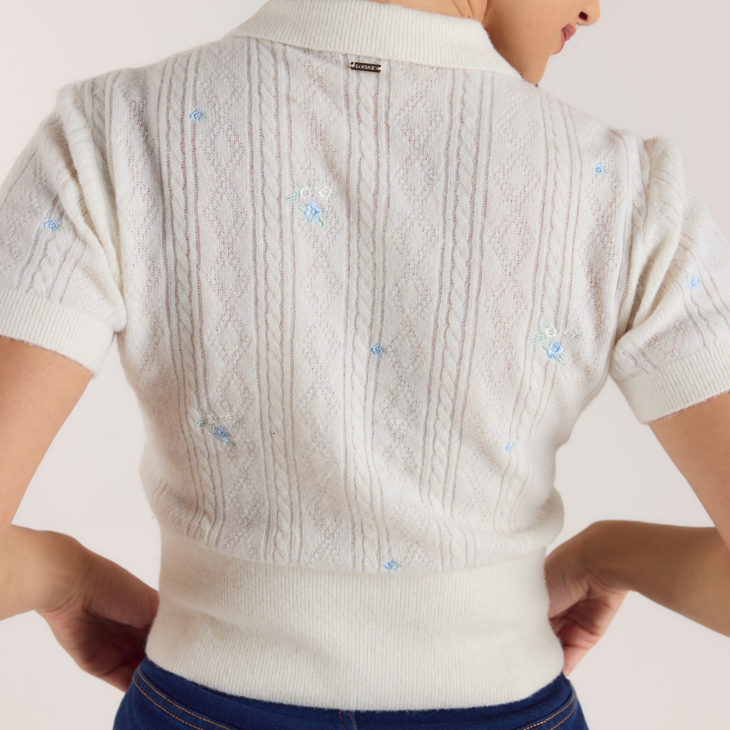 Broderet Strikket Top | Broderet Strikket Top - Creme