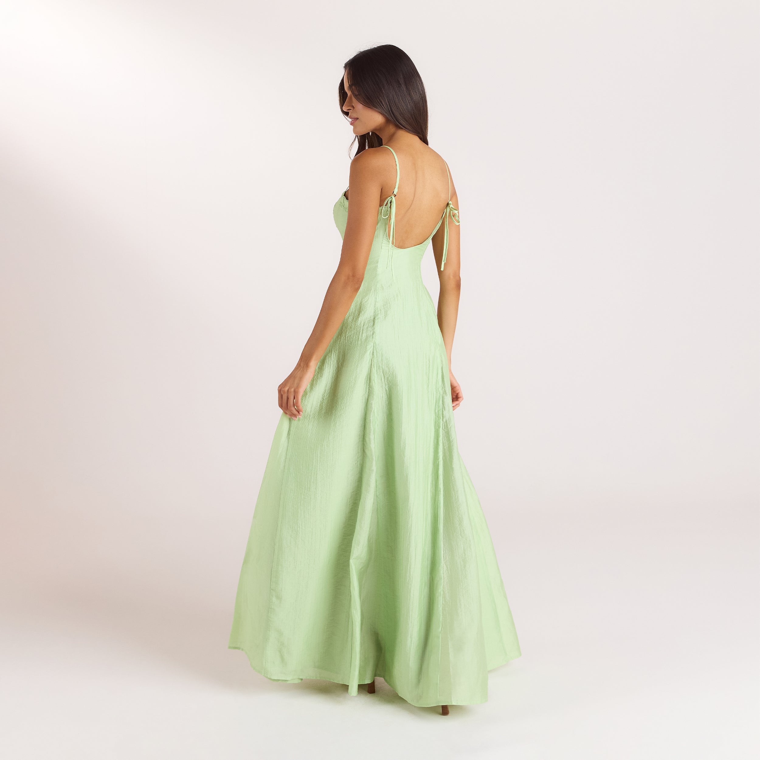 Embroidered Lace-Up Maxi-kjole | Embroidered Lace-Up Maxi-kjole - Grøn