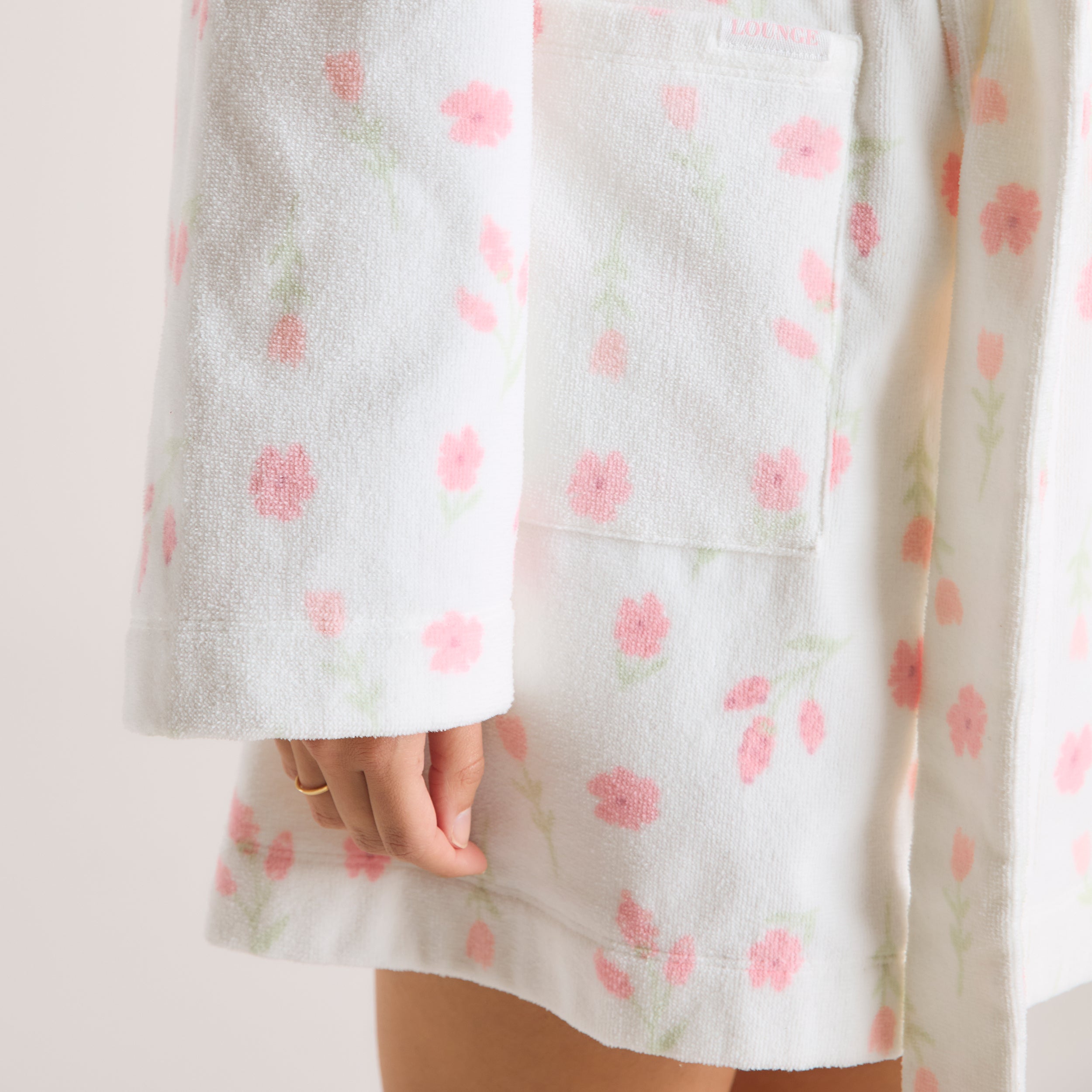 Kort Towelling Morgenkåbe | Kort Towelling Morgenkåbe - Blomsterprint