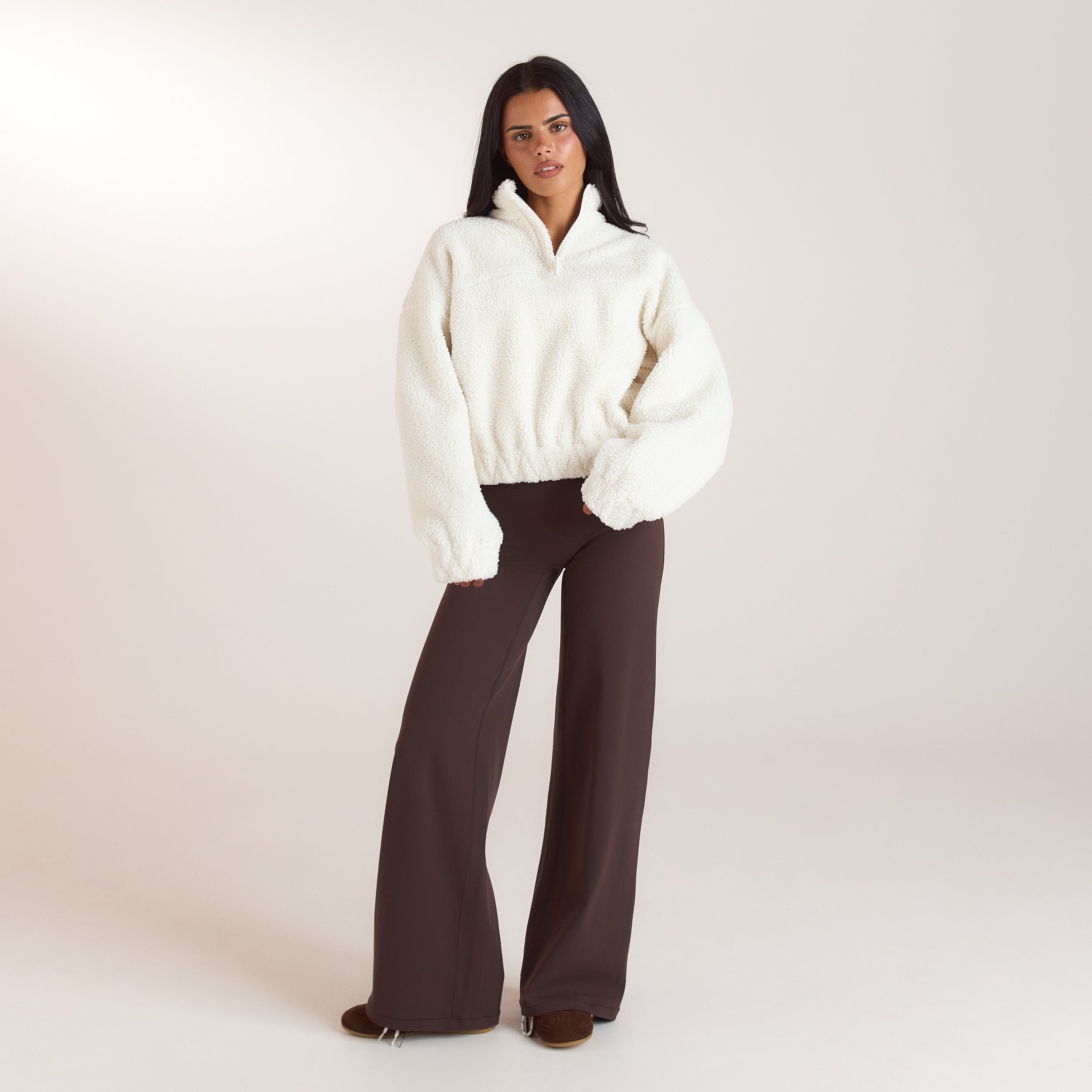 Borg fleece med høj hals | Borg fleece med høj hals - Creme