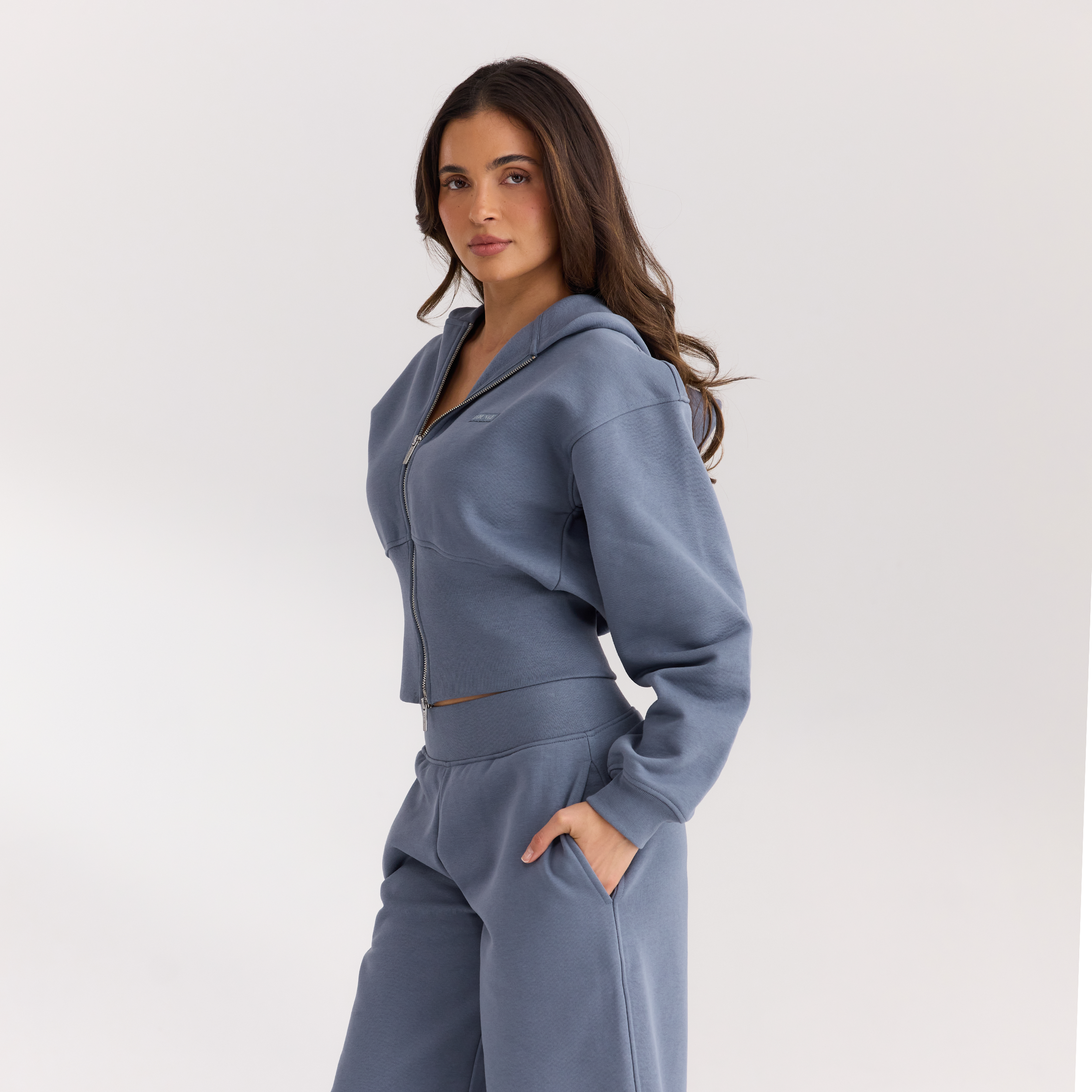Zip-Up Hoodie med tætsiddende talje | Zip-Up Hoodie med tætsiddende talje - Skiferblå