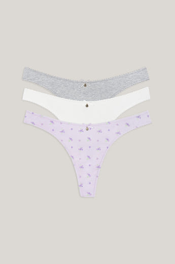 Cotton Kisses Thongs (3-pakke) - Lilla Print