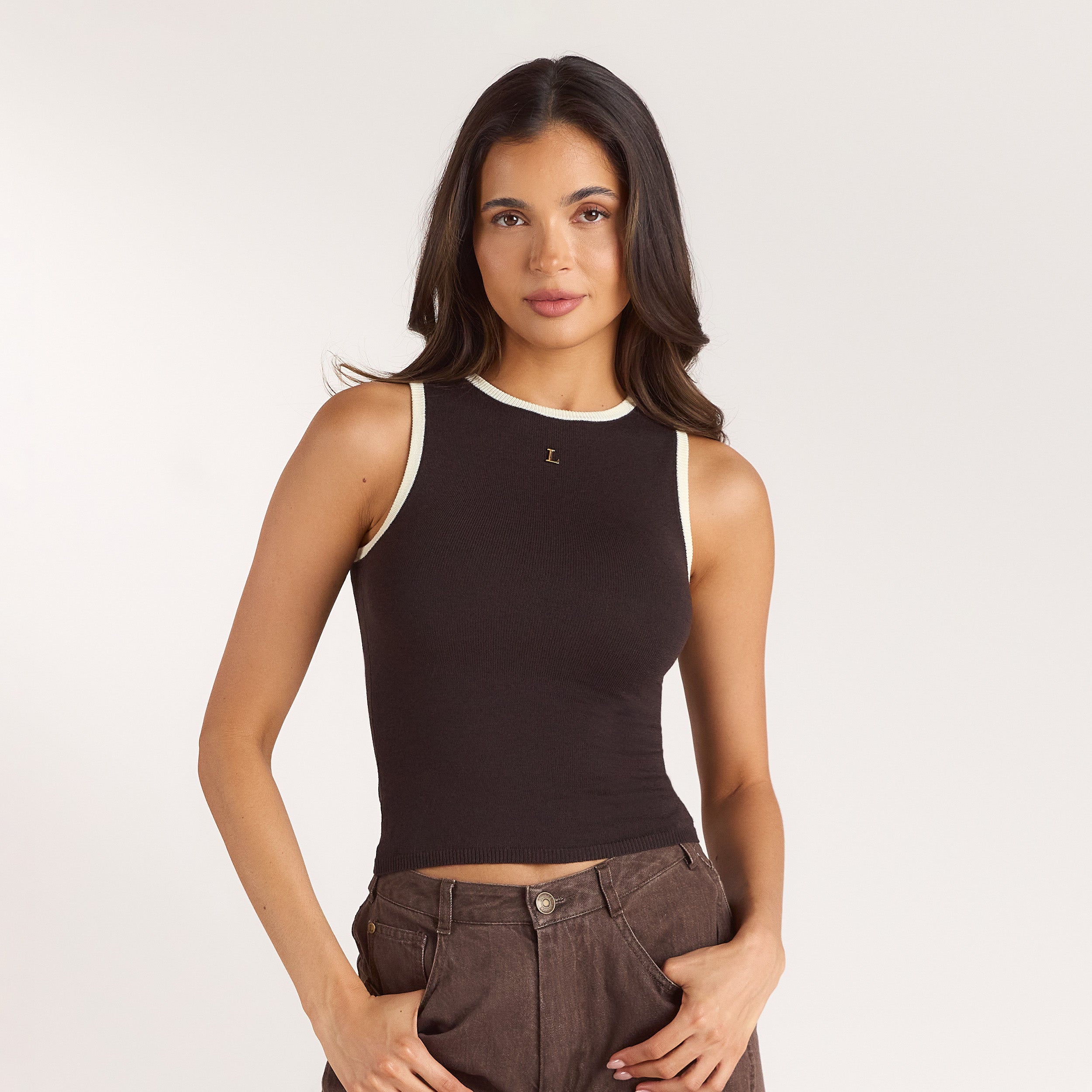 Strikket Vest Top - Chokolade alternate