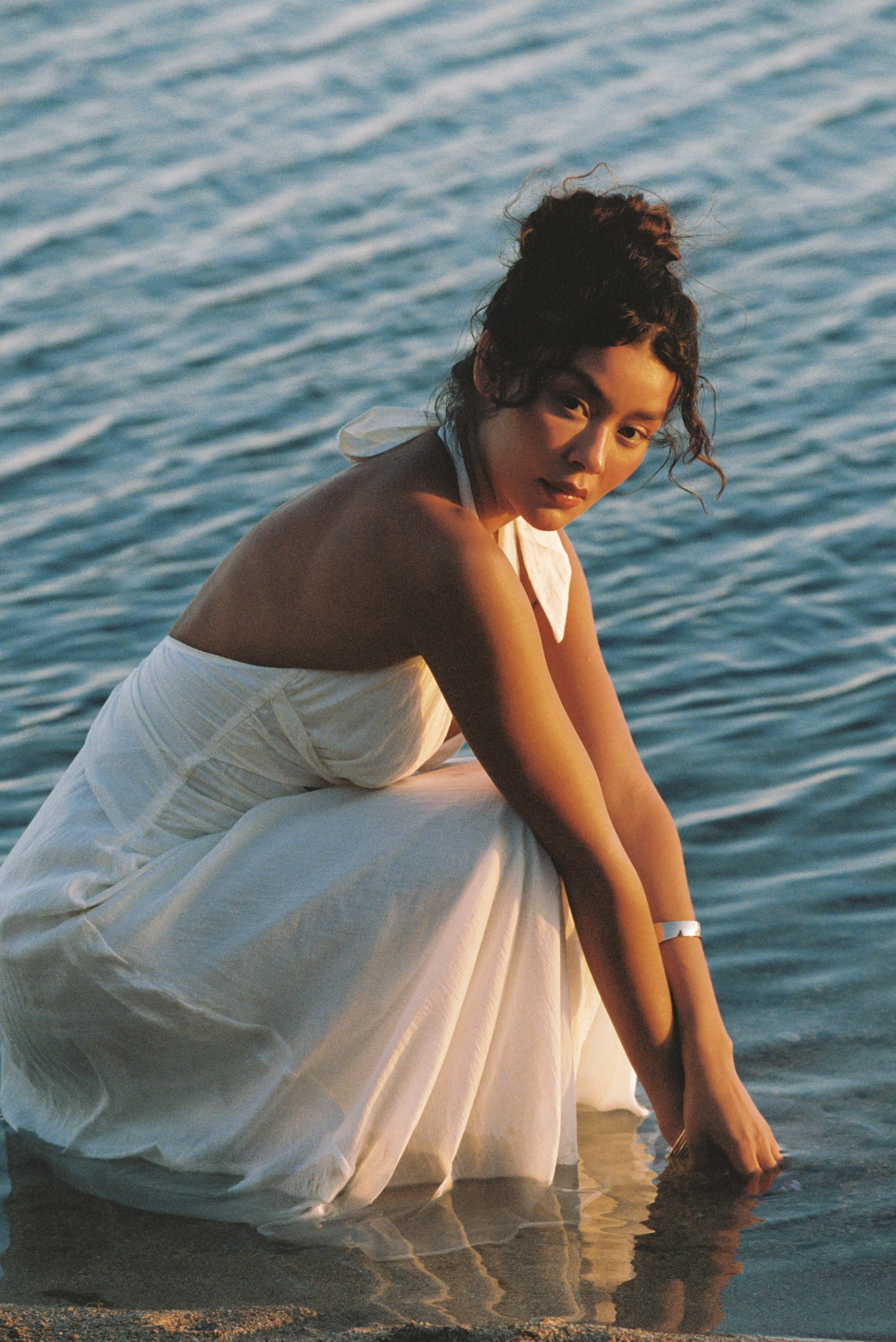 Maxikjole i Tencel med rynk | Maxikjole i Tencel med rynk - Creme