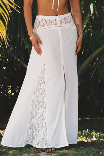 Maxinederdel med blonder - Creme