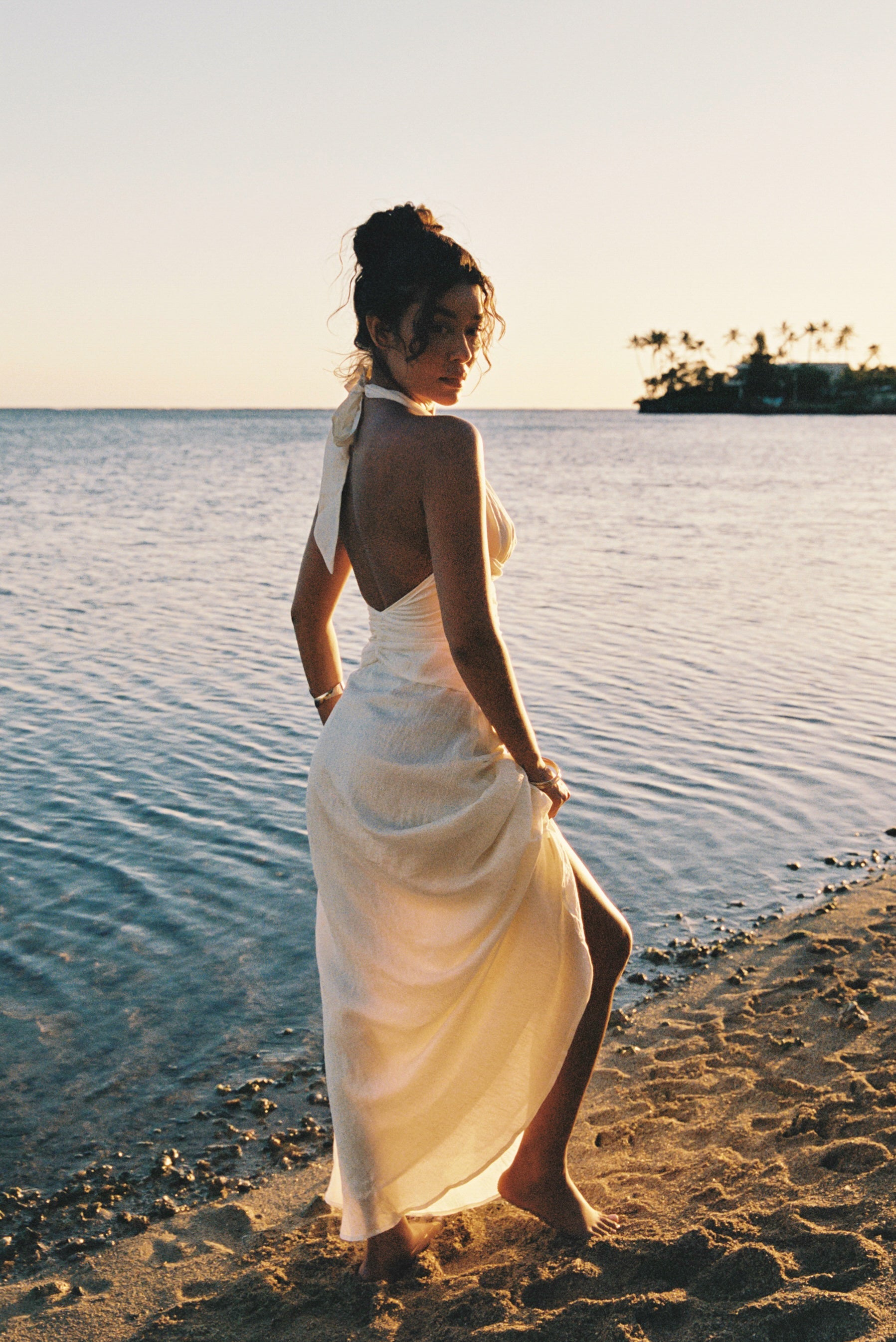 Maxikjole i Tencel med rynk | Maxikjole i Tencel med rynk - Creme