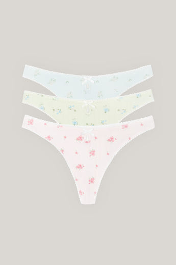 Pointelle Thongs (3-pakke) - Pastelfarvet Print