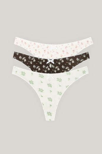 Pointelle Thongs (3-pakke) - Neutral Print
